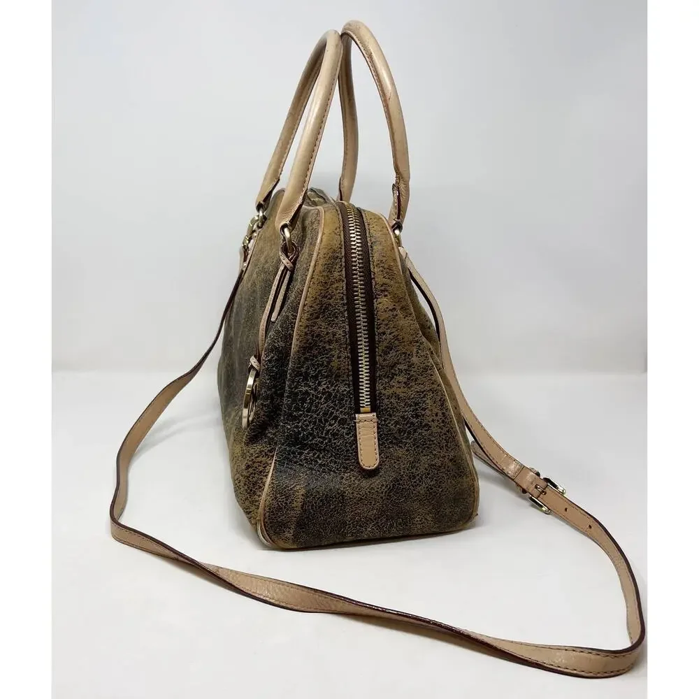 Michael Kors Brown Ultra Distressed Satchel Leather Bag Zip Top Crossbody Strap - Picture 2 of 16